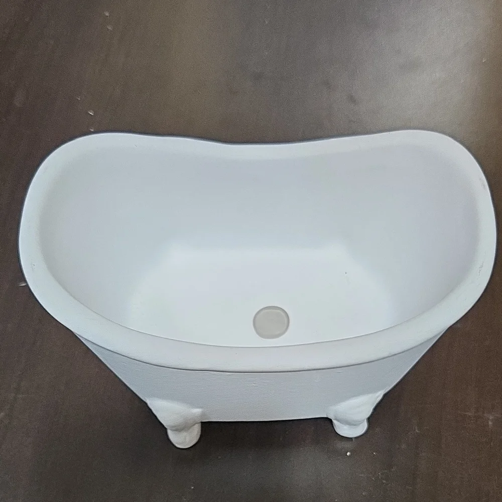 Vintage White Bathtub Soap Dish Set & Picture Frame